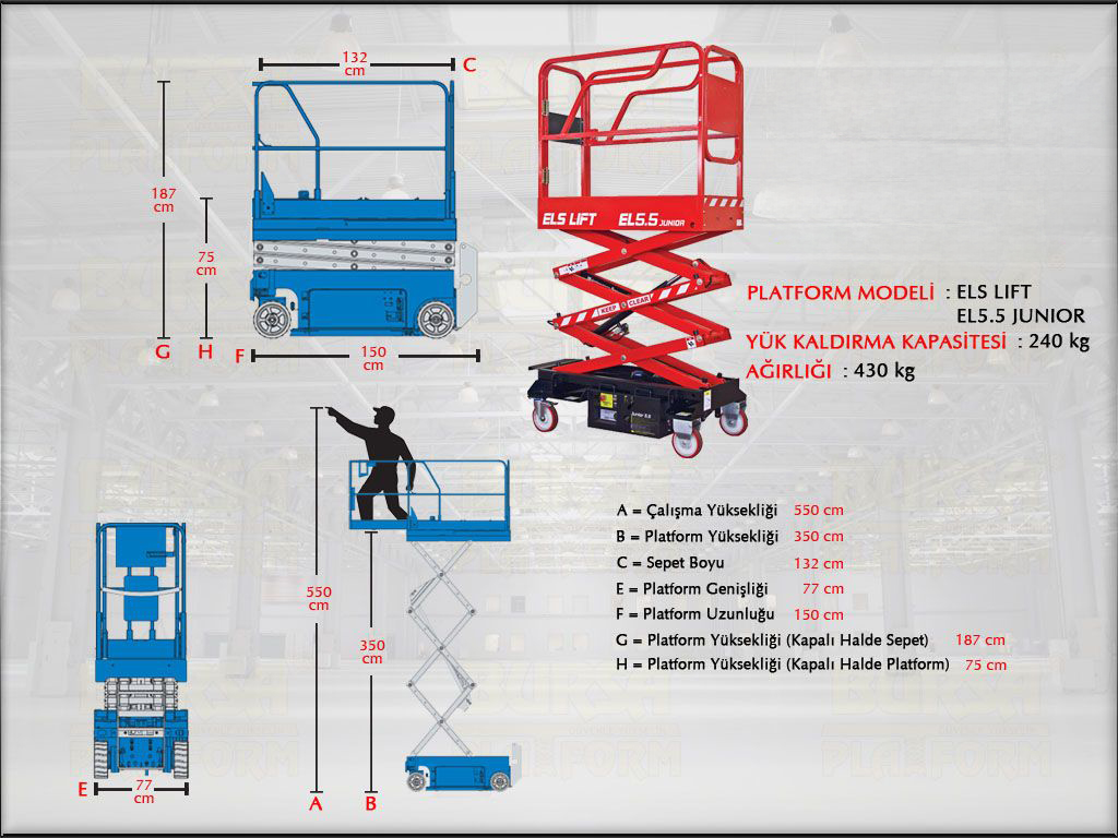 Akülü Makaslı Manlift 5.5 Metrelik